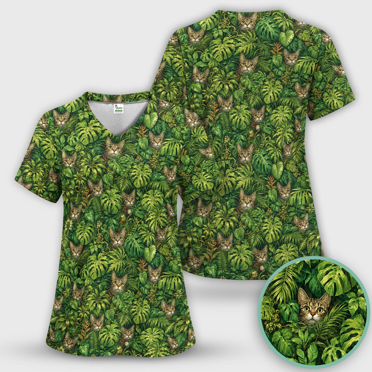 Hidden Jungle Cat Veterinary Nurse Scrub Top