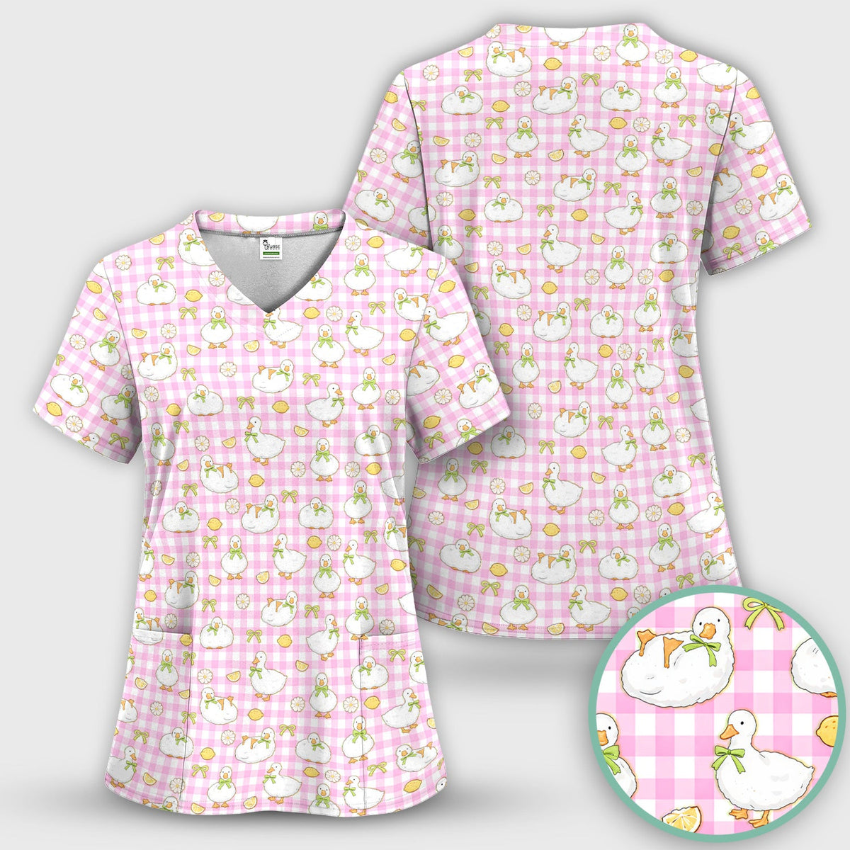 Adorable Ducks Lemon Daisy Nurse Scrub Top
