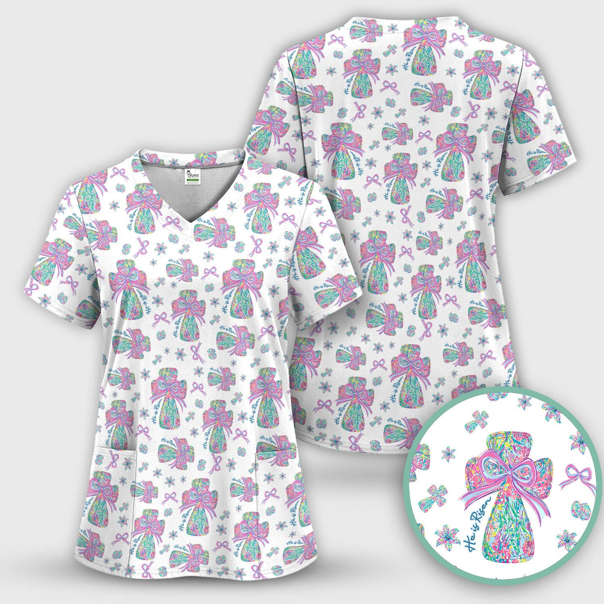 Colorful Bow Nurse Scrub Set