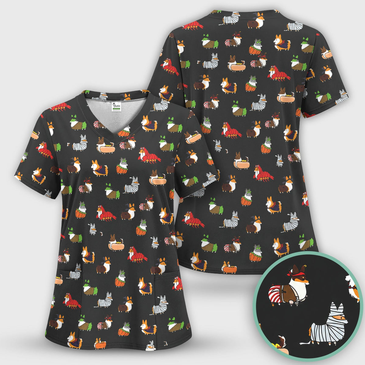 Halloween Corgi Costume Nurse Scrub Top
