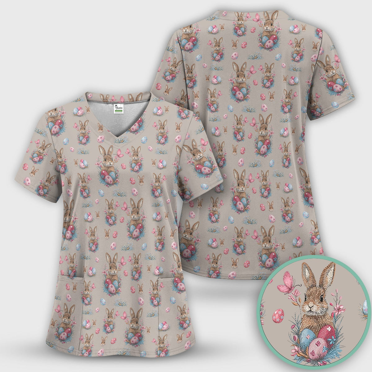 Pastel Easter Bunny Nest Nurse Scrub Set