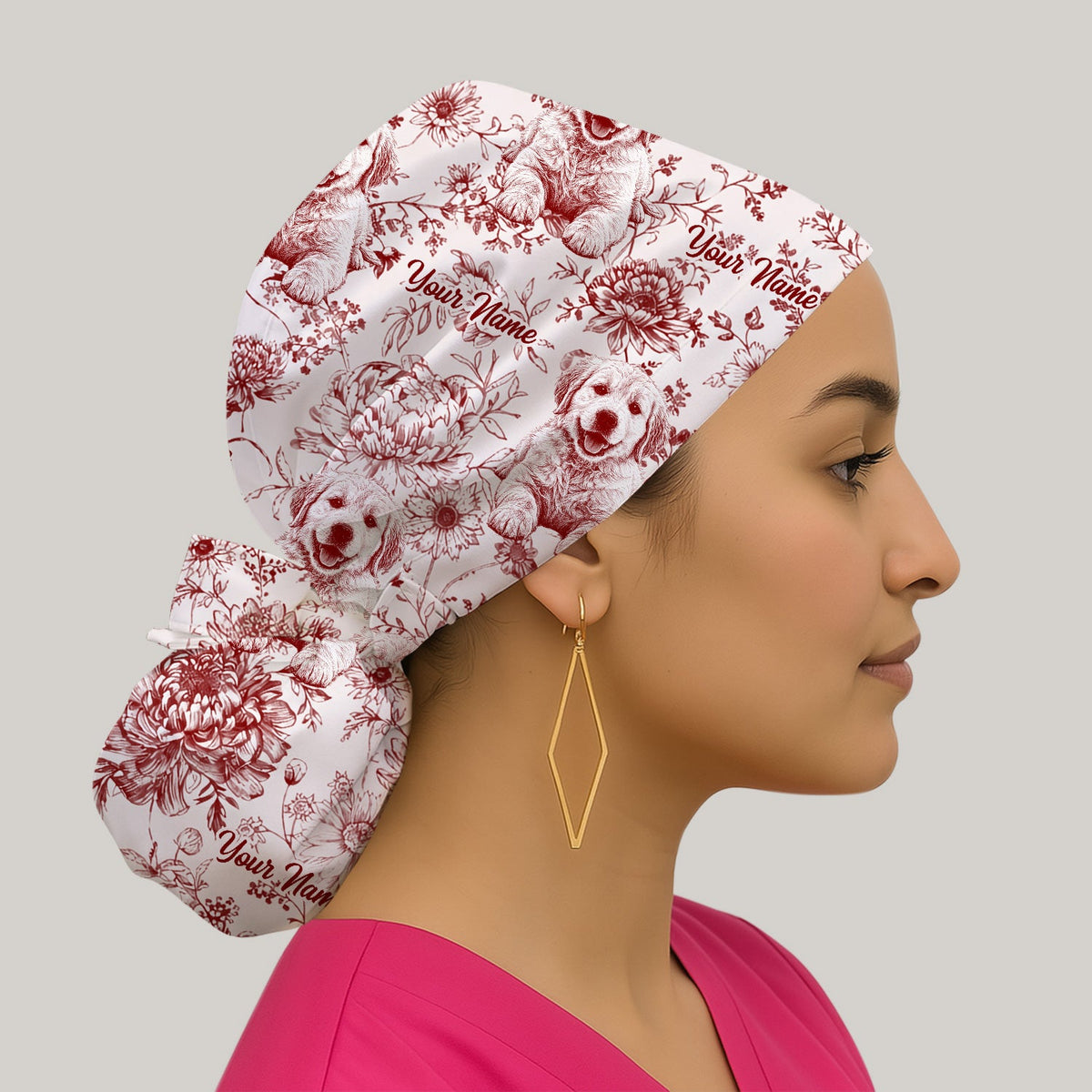 Personalized Pet Photo Floral Scrub Cap
