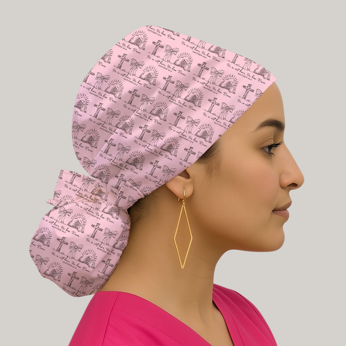 Christian Cross He Is Risen Scrub Cap - Easter Gift For Nurse