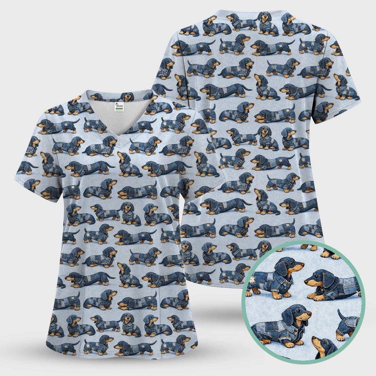 Denim Dachshund Nurse Scrub Set