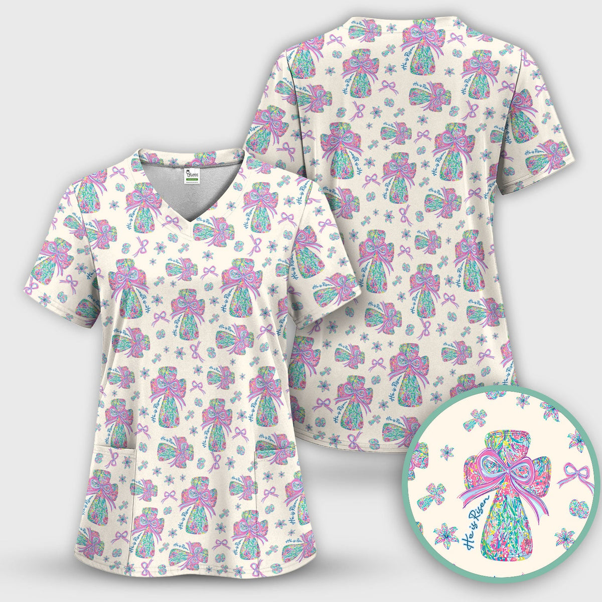 Colorful Bow Nurse Scrub Set