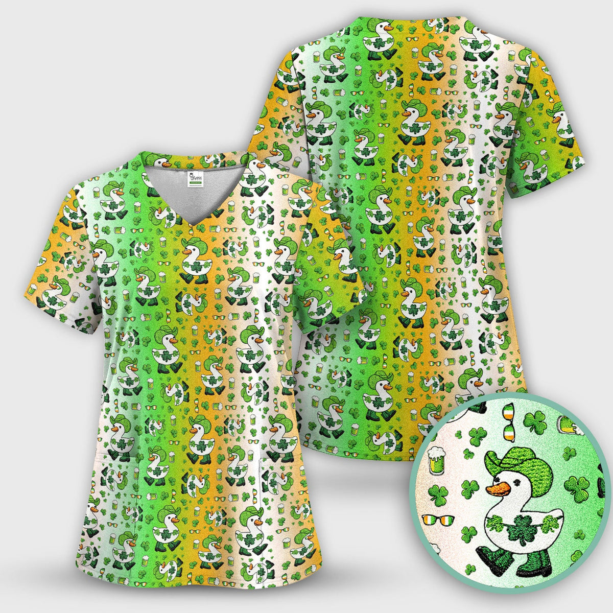 St Patrick Goose Shamrock Nurse Scrub Set