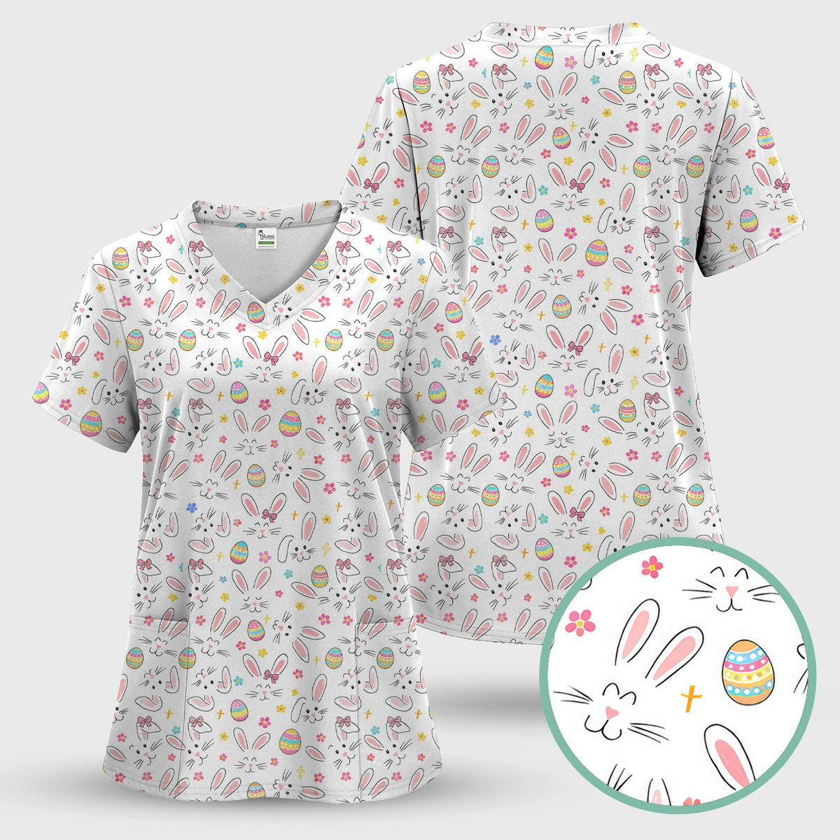 Bunny Faces Pastel Egg Nurse Scrub Set - Easter Gift
