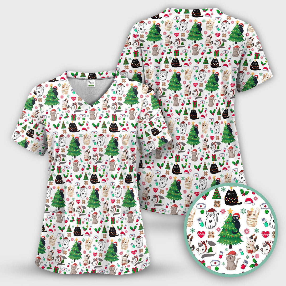 Christmas Pet Nurse Scrub Top
