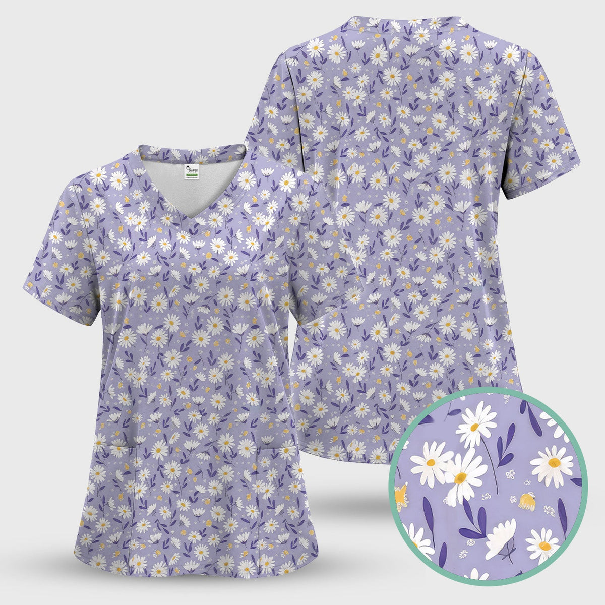 Purple Daisy Botanical Nurse Scrub Set
