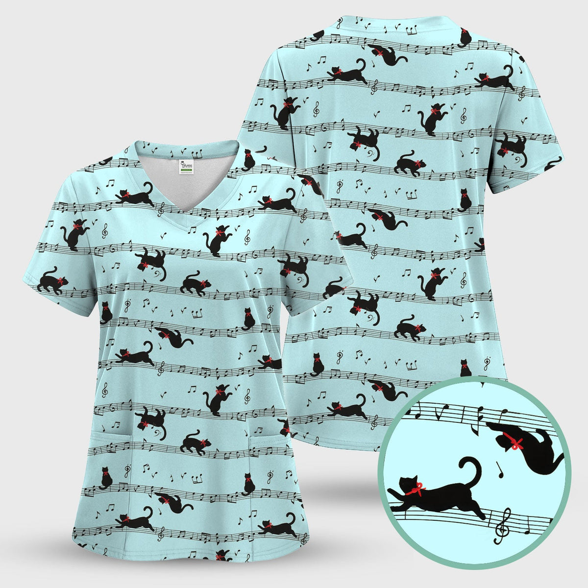 Dancing Black Cat Music Nurse Scrub Top