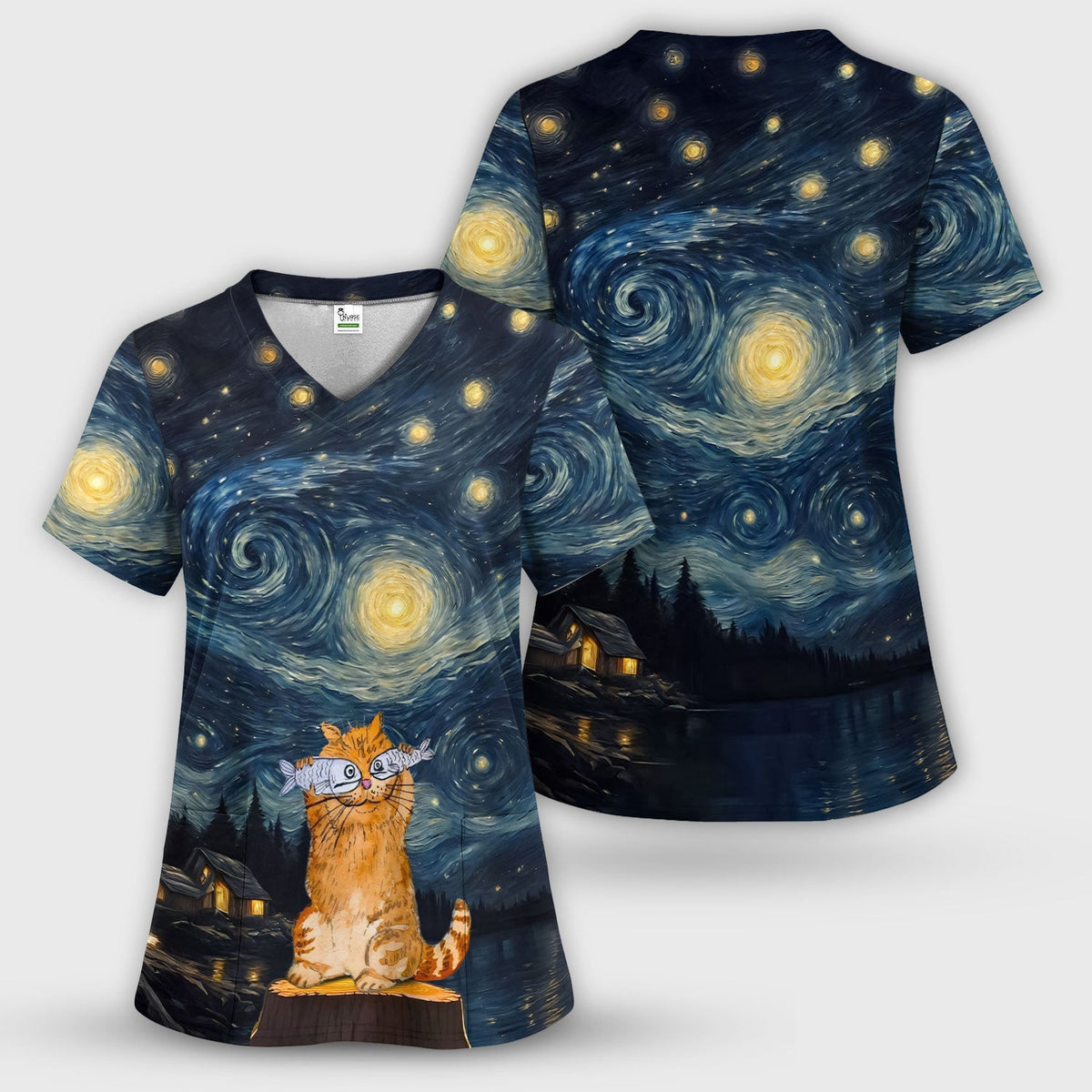 Cat Starry Night Sky Nurse Scrub Set