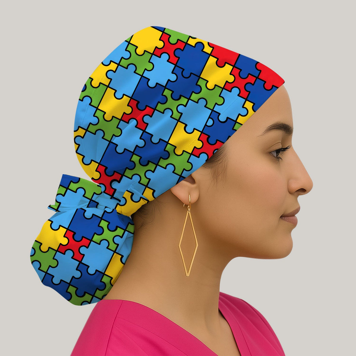 Autism Support Squad Puzzle Ribbon Scrub Cap
