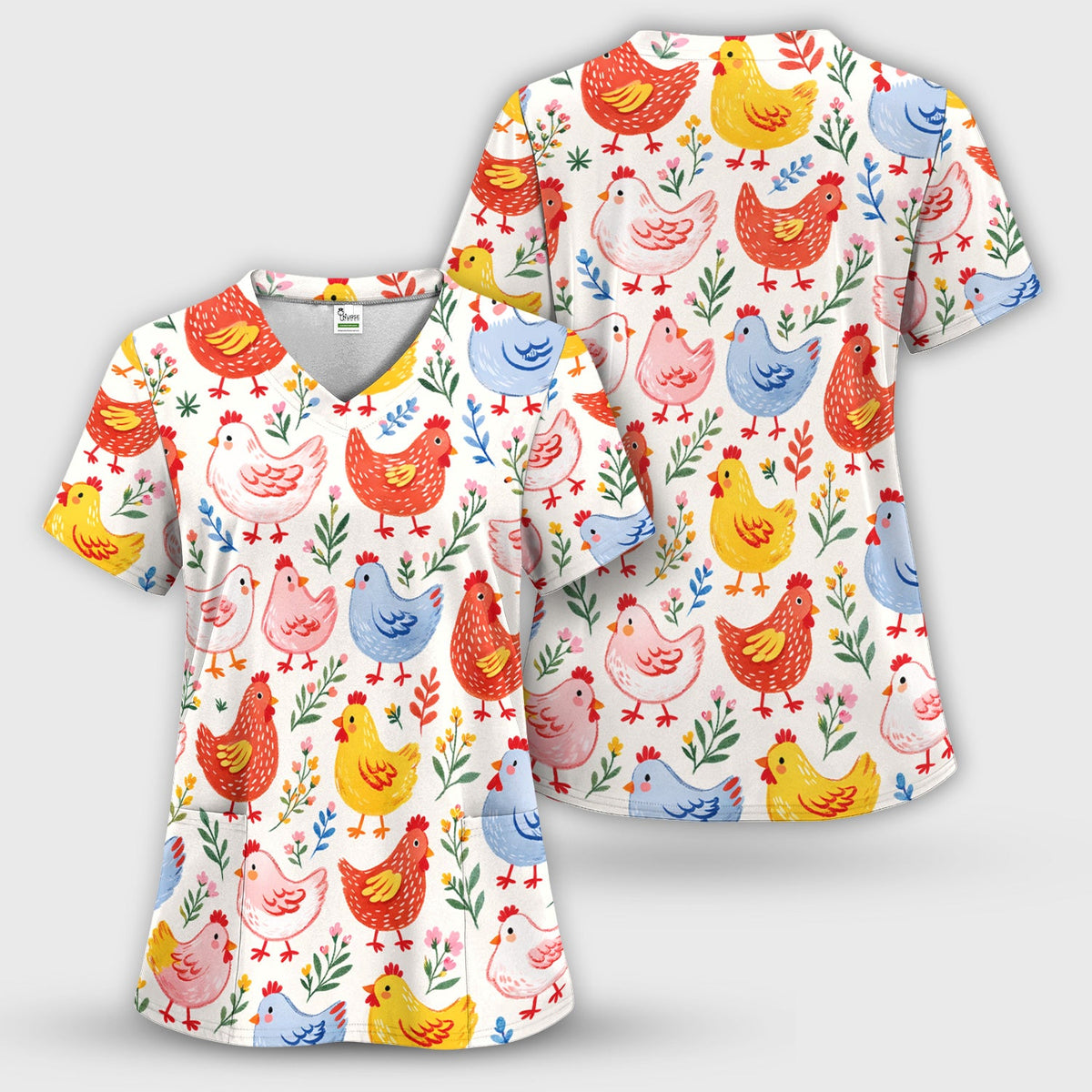 Fun Cartoon Hen Nurse Scrub Set