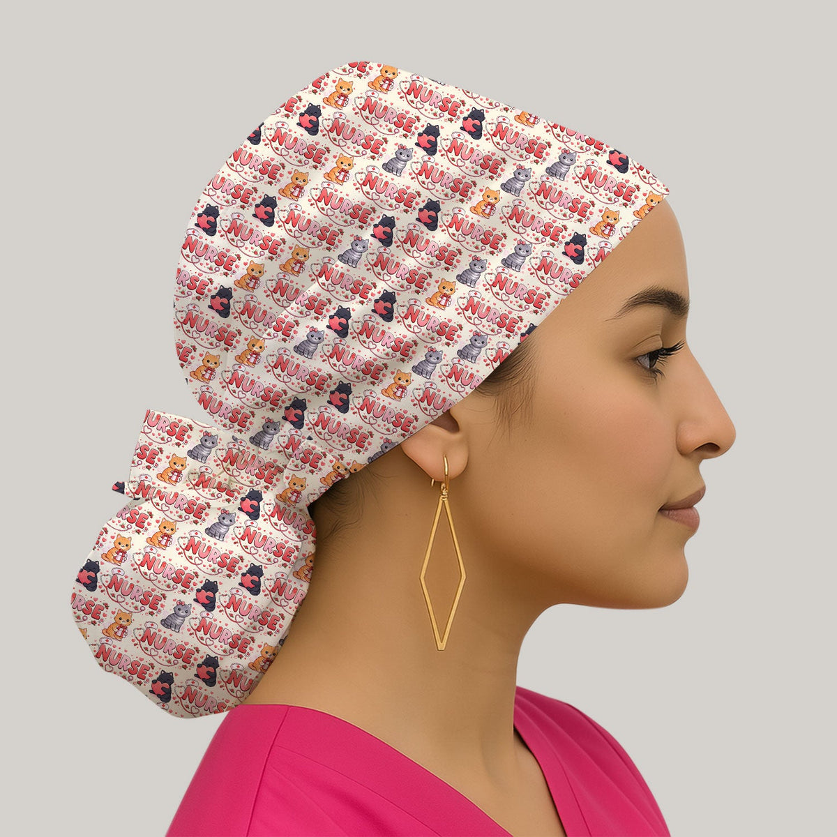 Cat Heart Nurse Scrub Cap - Valentines Day Gift