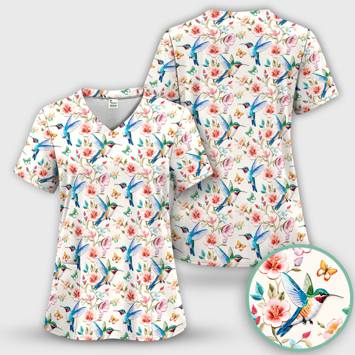 Hummingbird Blossom Butterfly Nurse Scrub Set
