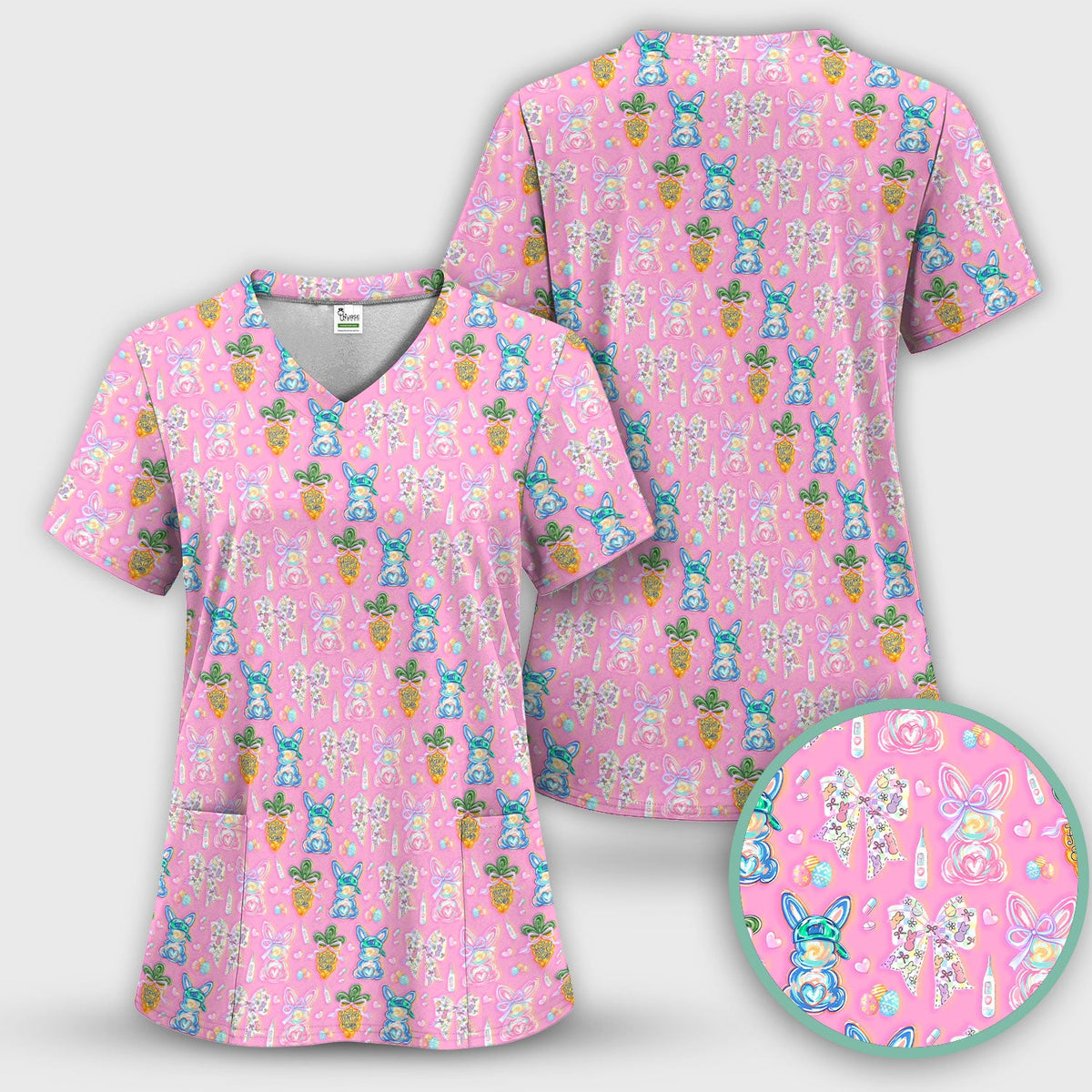 Bunny Carrot Bow Nurse Scrub Set - Easter Gift