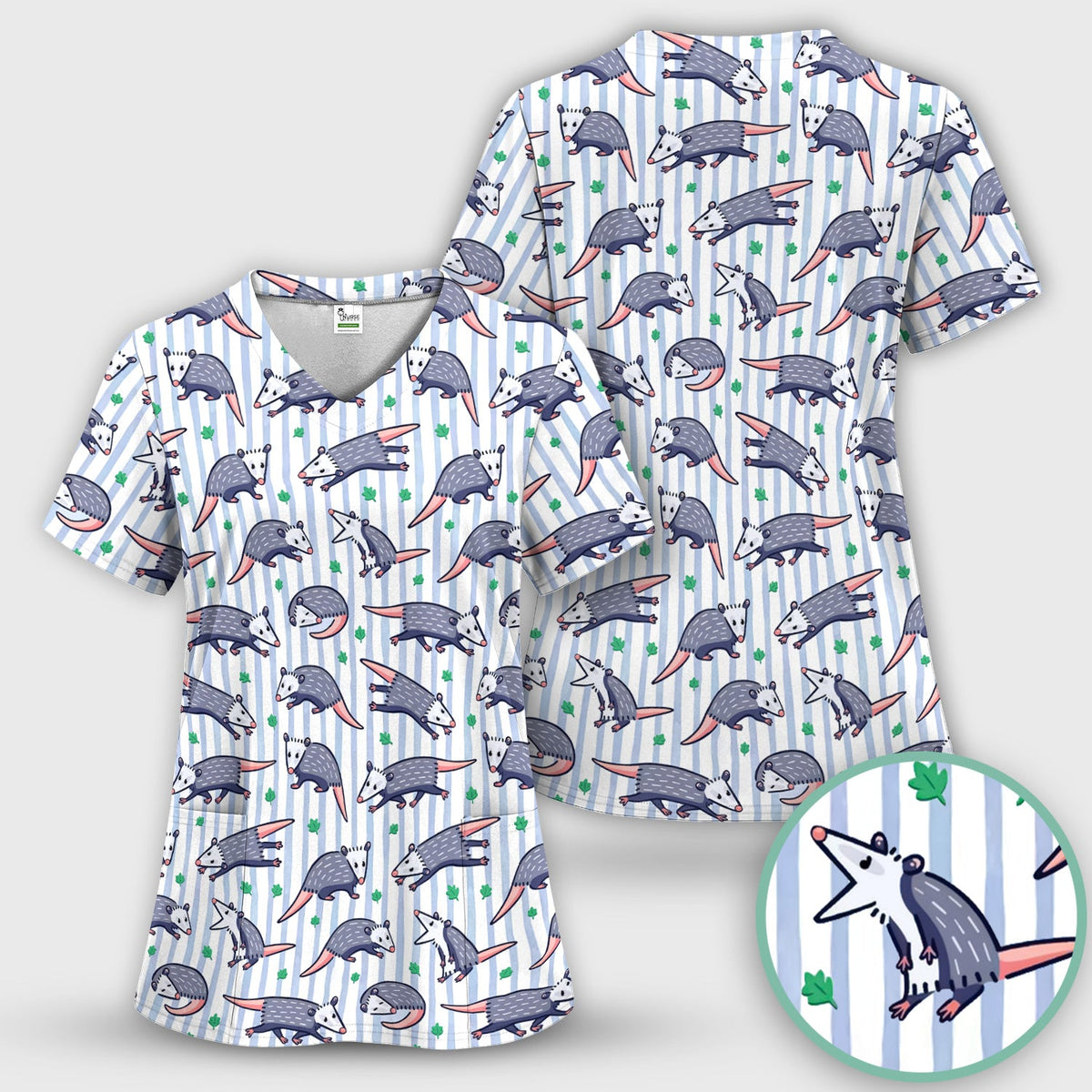 Opossum Blue Stripe Nurse Scrub Set