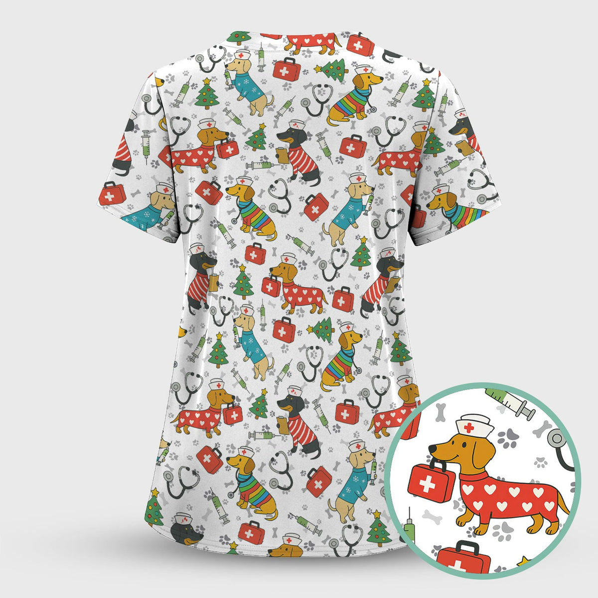 Christmas Dachshund Nurse Scrub Top