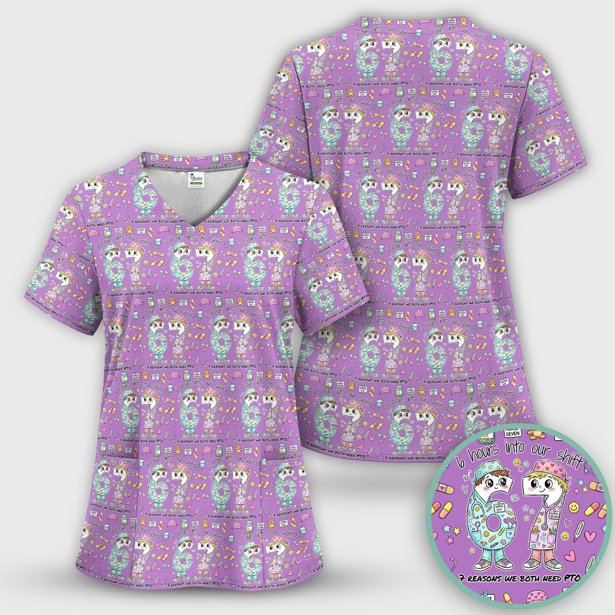 Six Hours Into Shift Blue Nurse Scrub Top