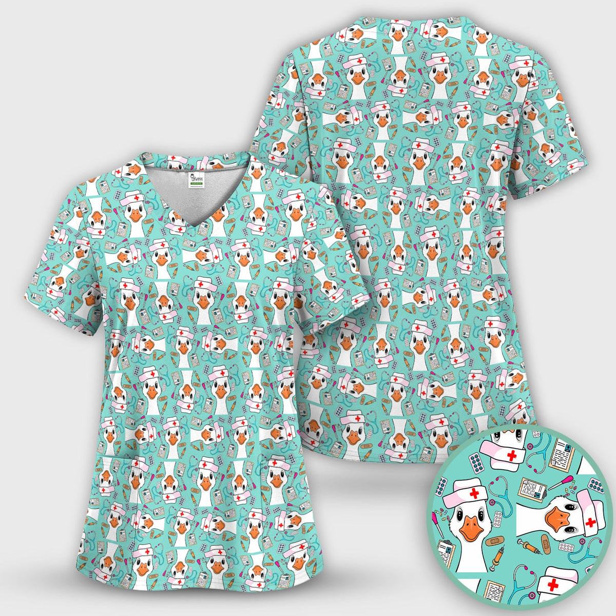 Duck Wearing Hat With Medical Tools Nurse Scrub Set