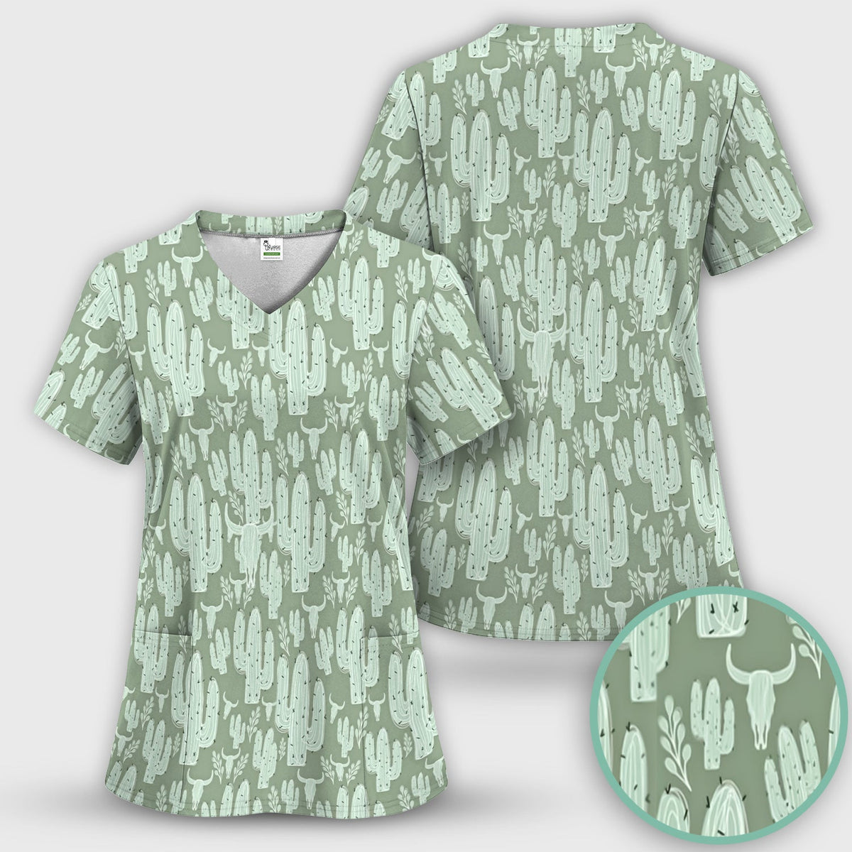 Desert Cactus Skull Nurse Scrub Set