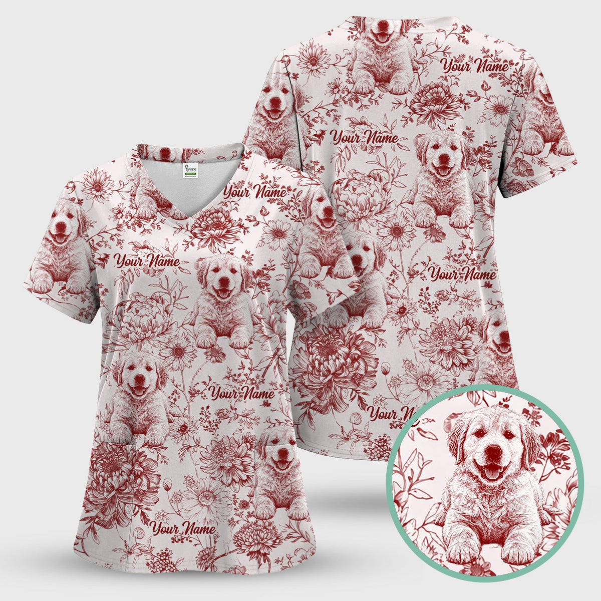 Personalized Pet Photo Floral Nurse Scrub Set