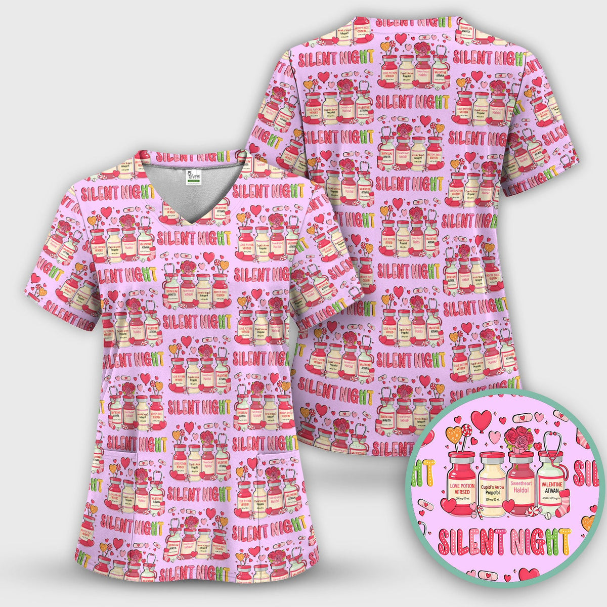 Valentine Silent Night Love Nurse Scrub Top
