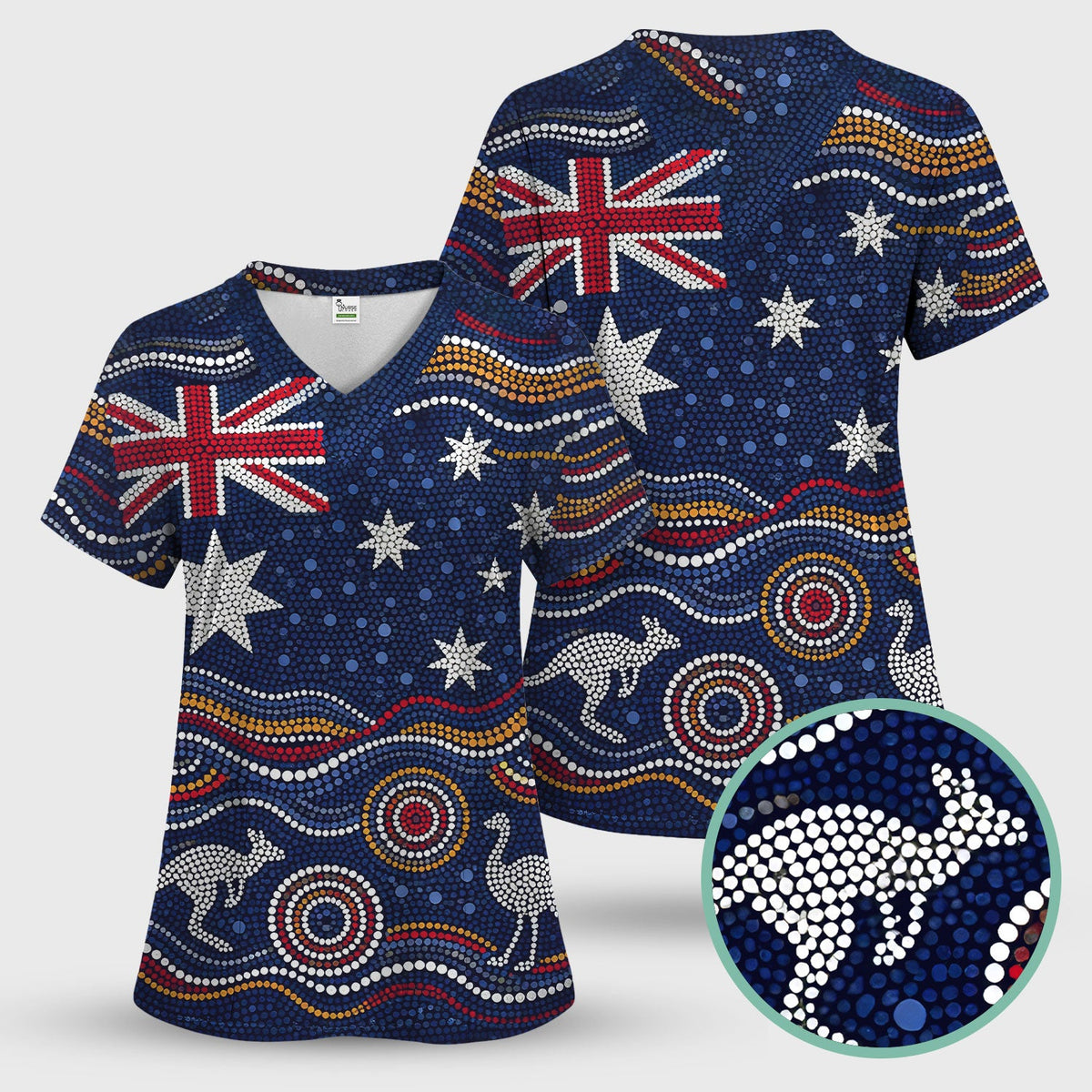 Australian Aboriginal Art Pattern Nurse Scrub Set, Kangaroo Dot Nurses Shirt For Women, Breathable Fabrics Nursing Uniform