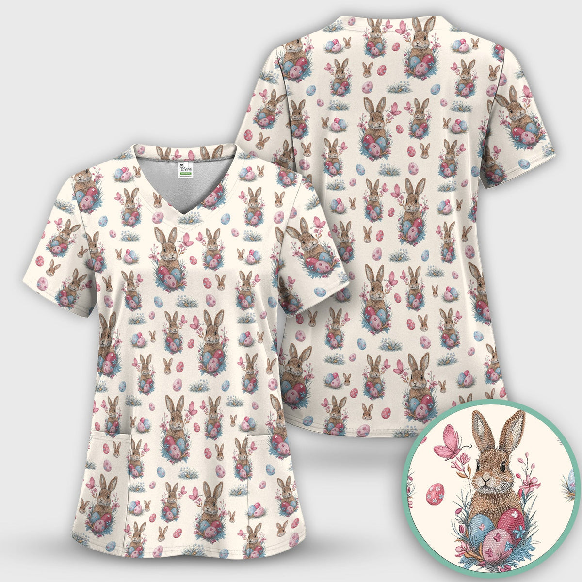 Pastel Easter Bunny Nest Nurse Scrub Set