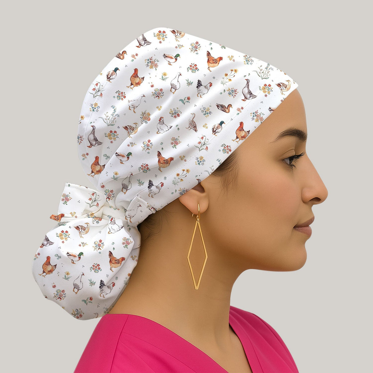Farm Chicken Duck Floral Scrub Cap