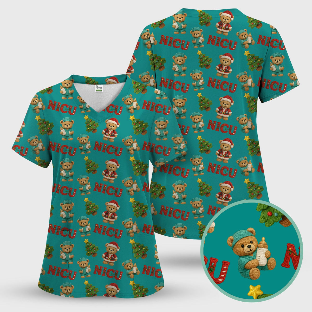 NICU Nurse Teddy Bear Scrub Top - Christmas Gift