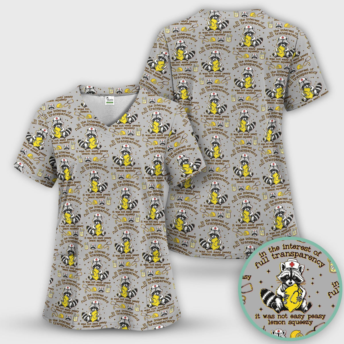 Raccoon Lemon Quote Nurse Scrub Set