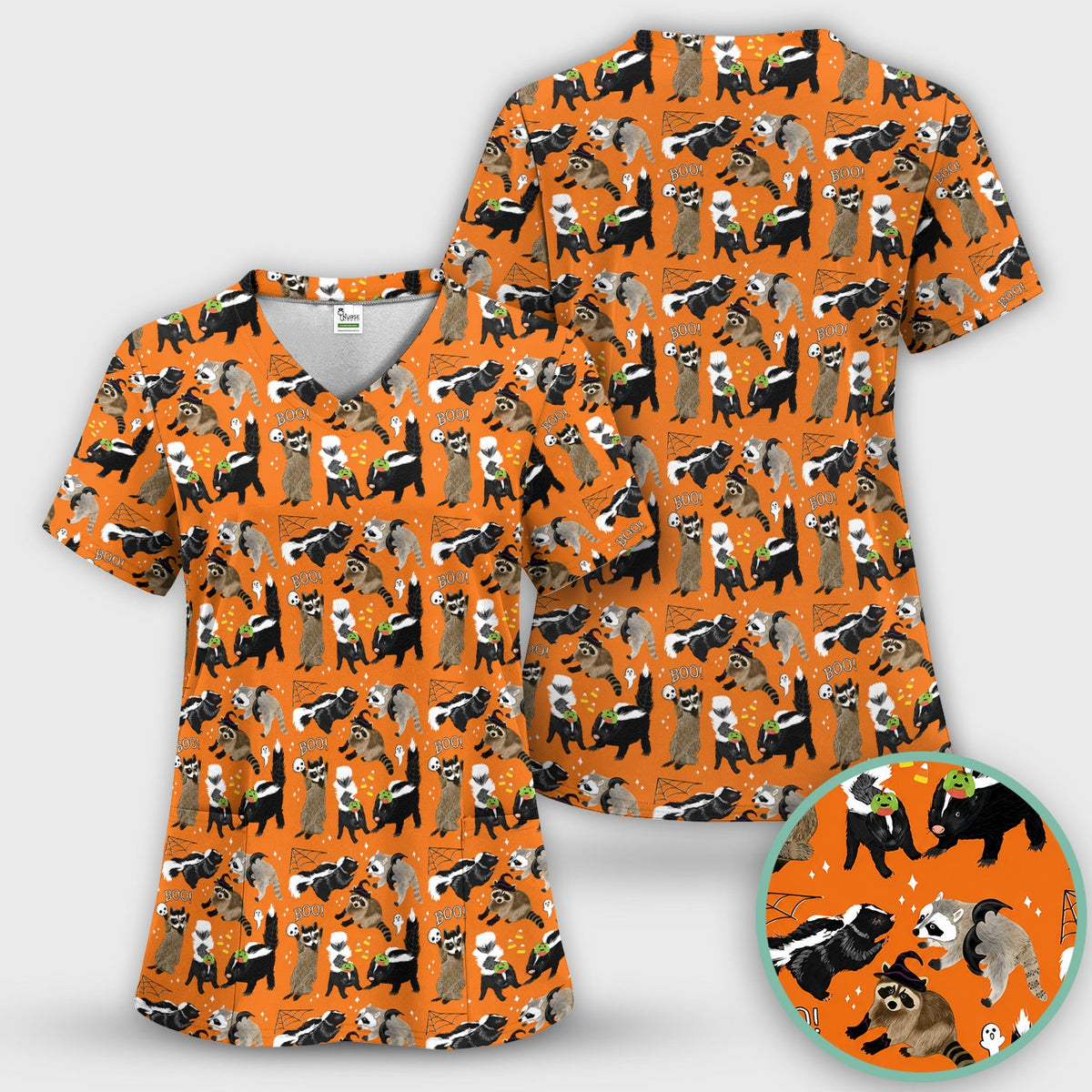 Skunk Raccoon Wildlife Nurse Scrub Top - Halloween Gift