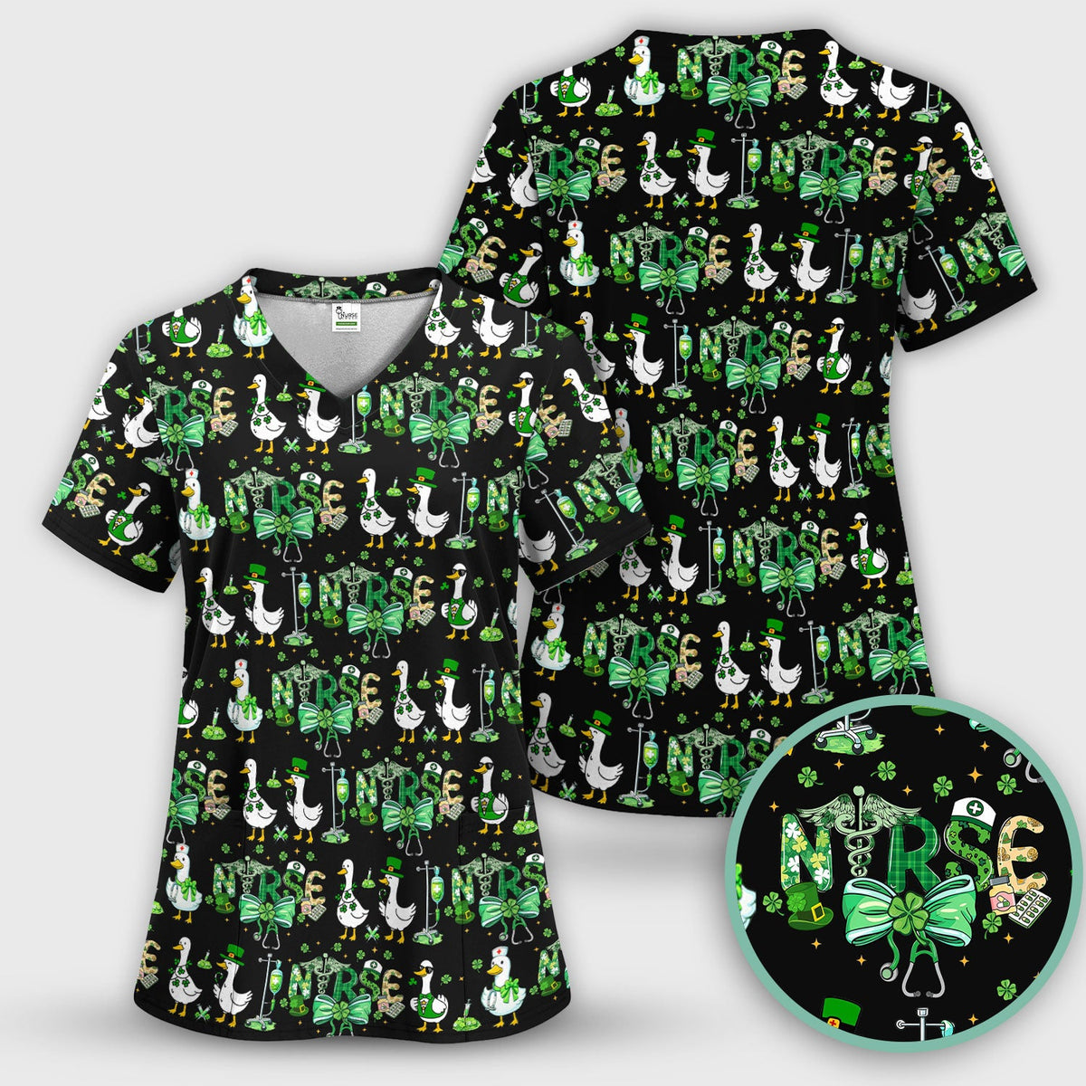 Shamrock Goose Nurse Scrub Set - St Patricks Day Gift