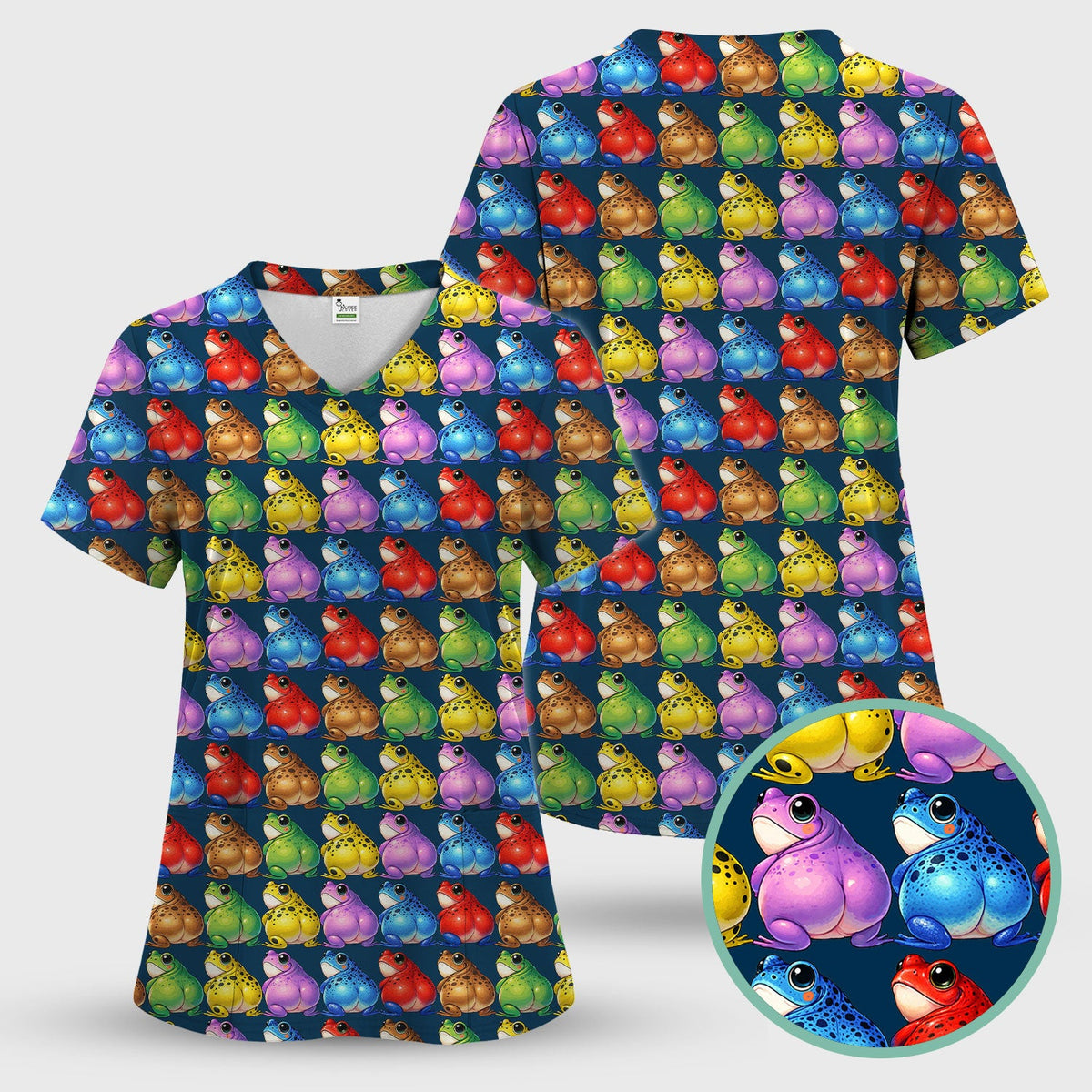 Colorful Frogs Nurse Scrub Top