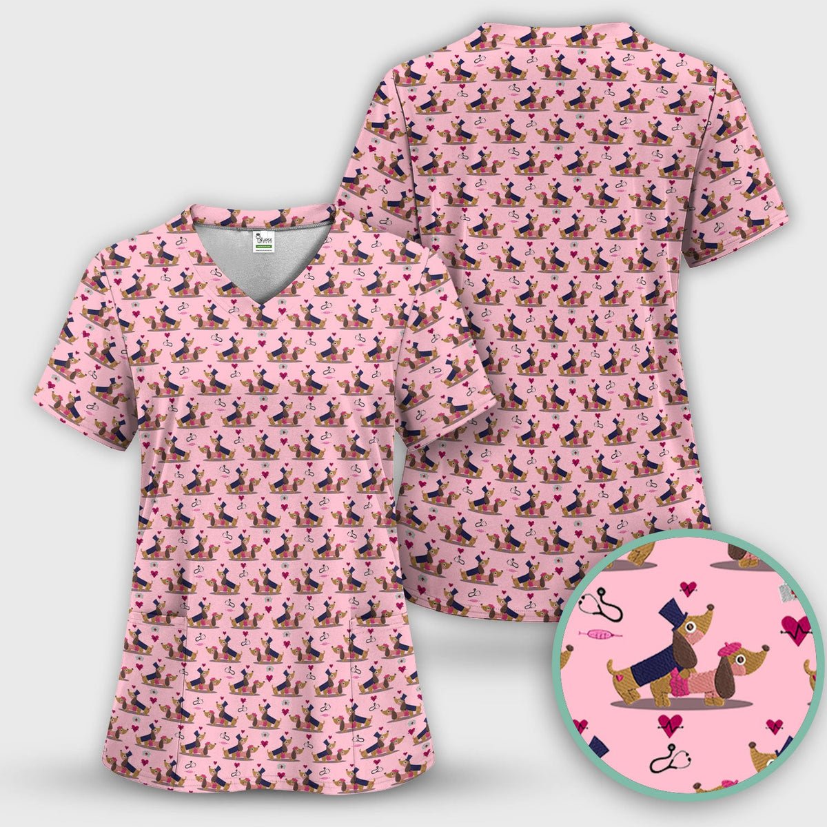 Dachshund Nurse Scrub Top - Valentines Day Gift