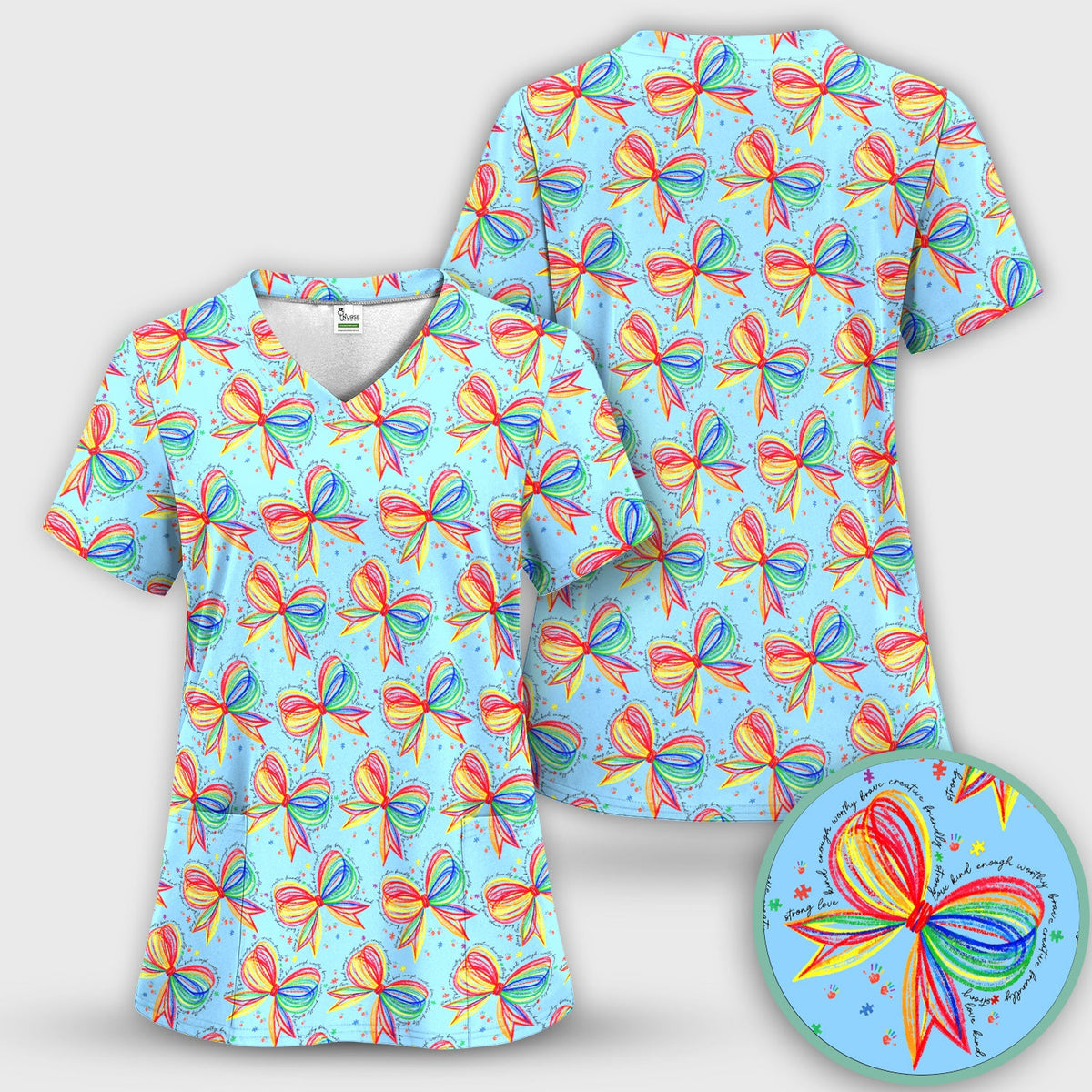 Colorful Rainbow Bow Nurse Scrub Set