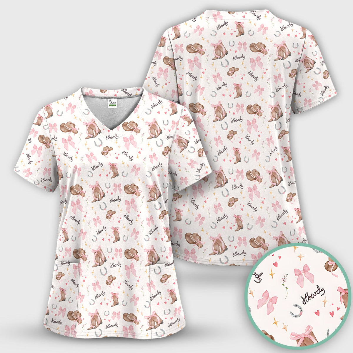 Pink Cowgirl Boots Nurse Scrub Set