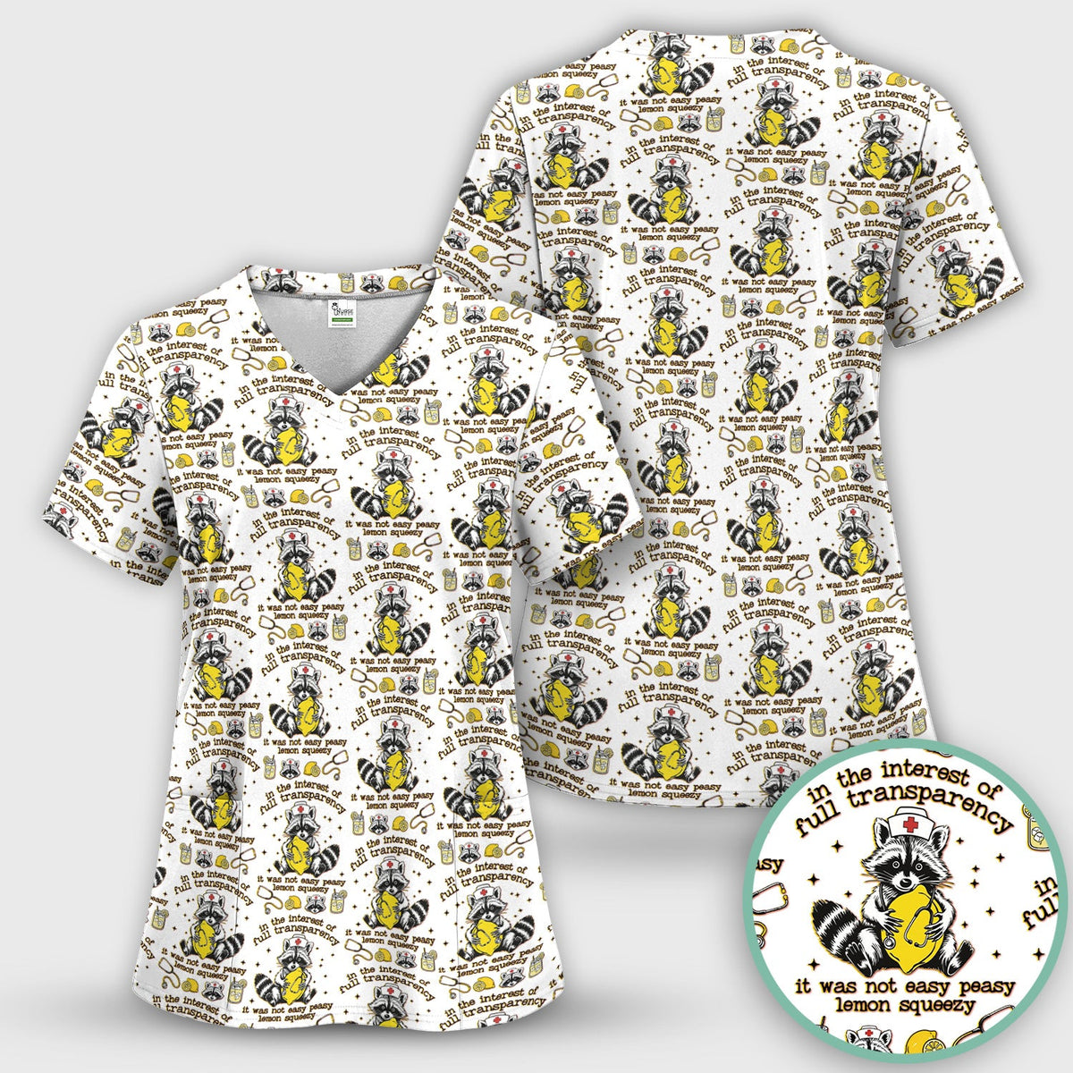 Raccoon Lemon Quote Nurse Scrub Set