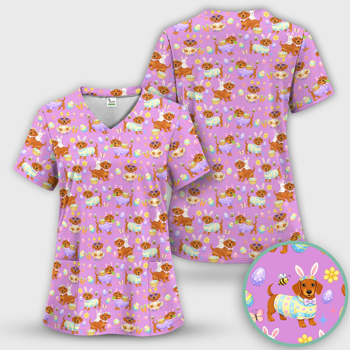 Easter Dachshund Nurse Scrub Top