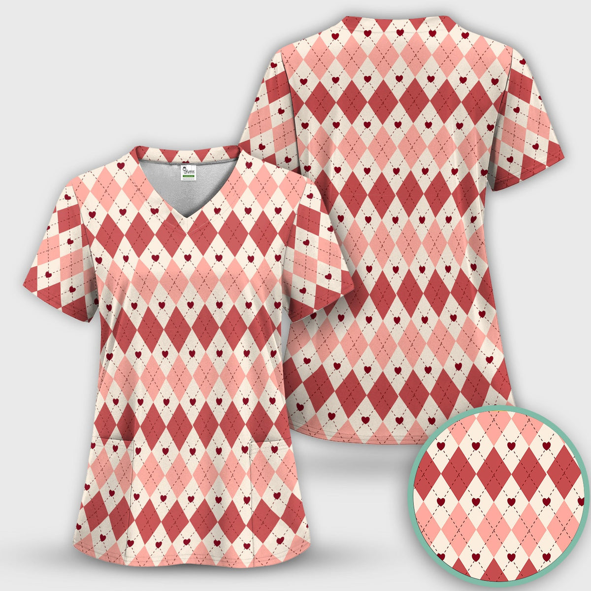 Red Argyle Plaid Nurse Scrub Top