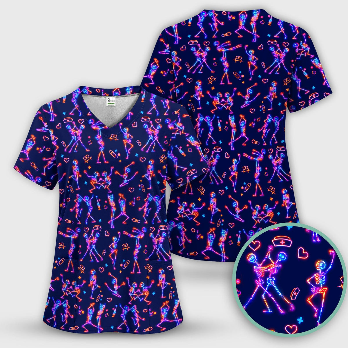 Neon Dancing Skeleton Nurse Scrub Set