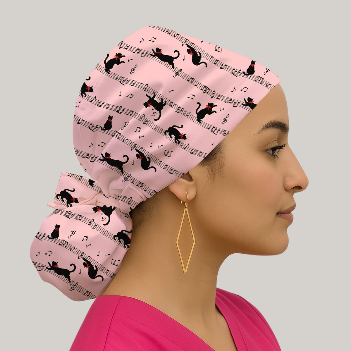Dancing Black Cat Music Scrub Cap