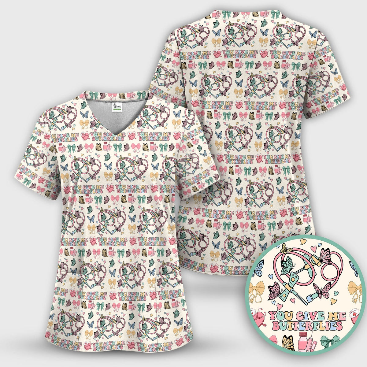 Butterfly Heart Nurse Scrub Top - Valentines Day Gift