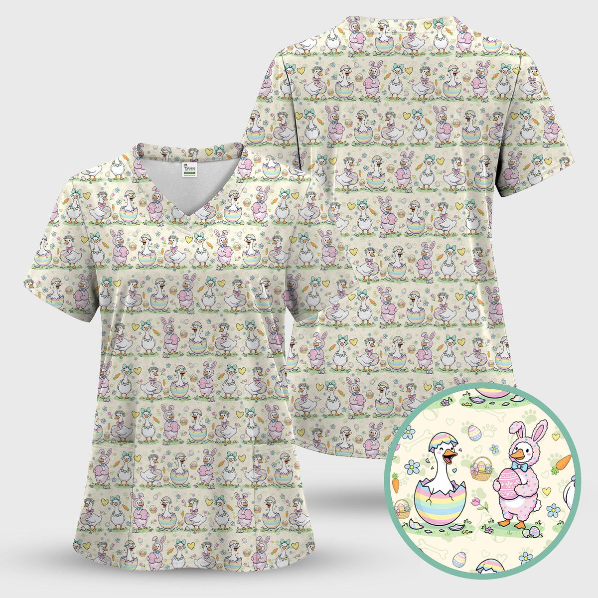 Spring Easter Goose Bunny Nurse Scrub Set