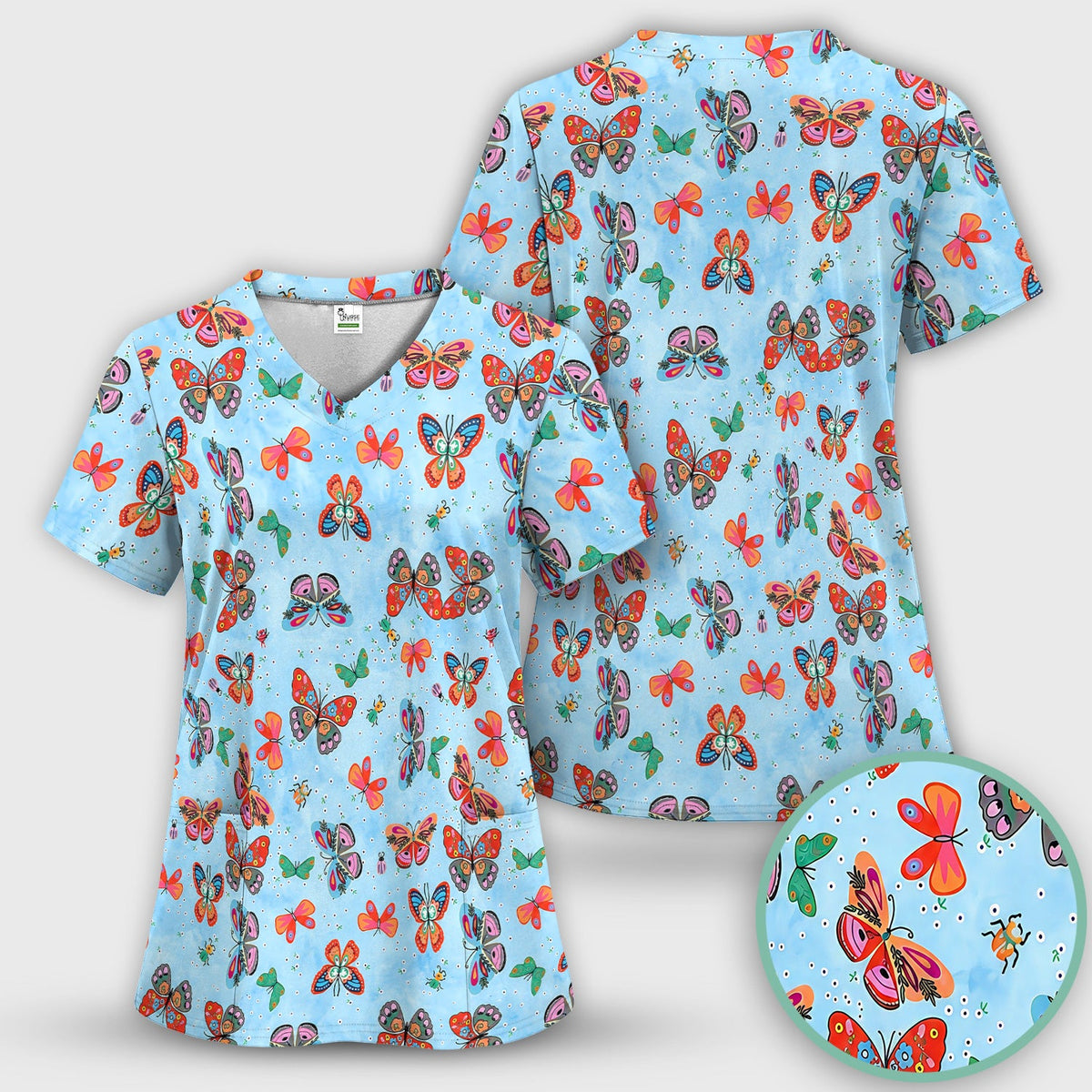 Colorful Butterfly Garden Nurse Scrub Top