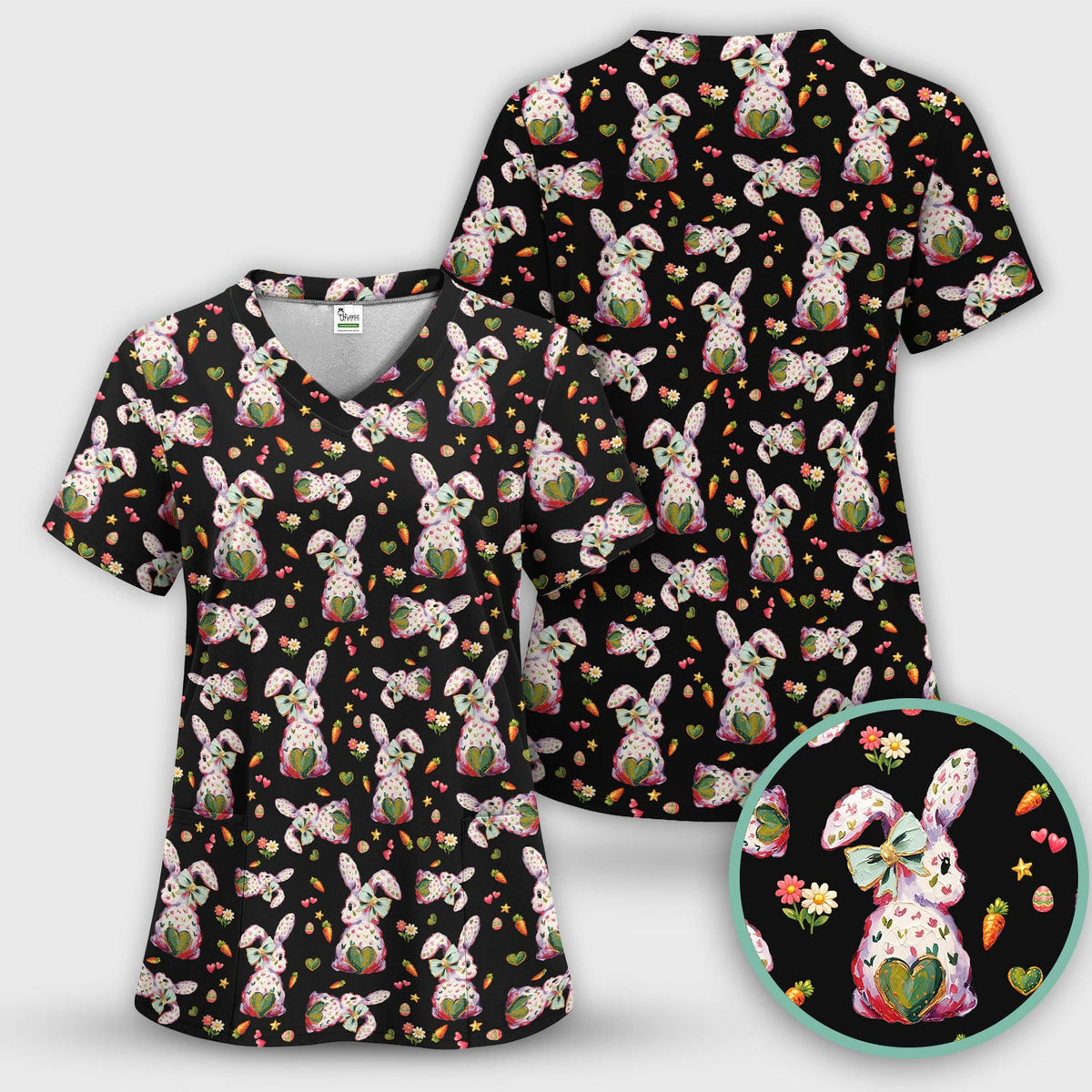 Pastel Bunny Easter Nurse Scrub Set