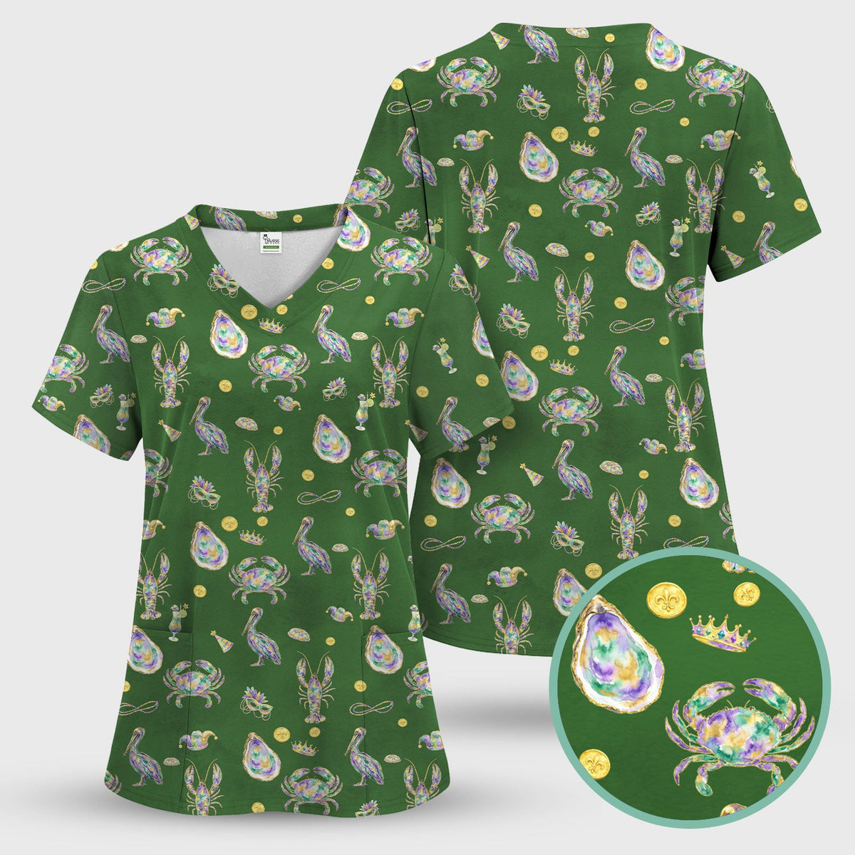 Mardi Gras Seafood Nurse Scrub Set