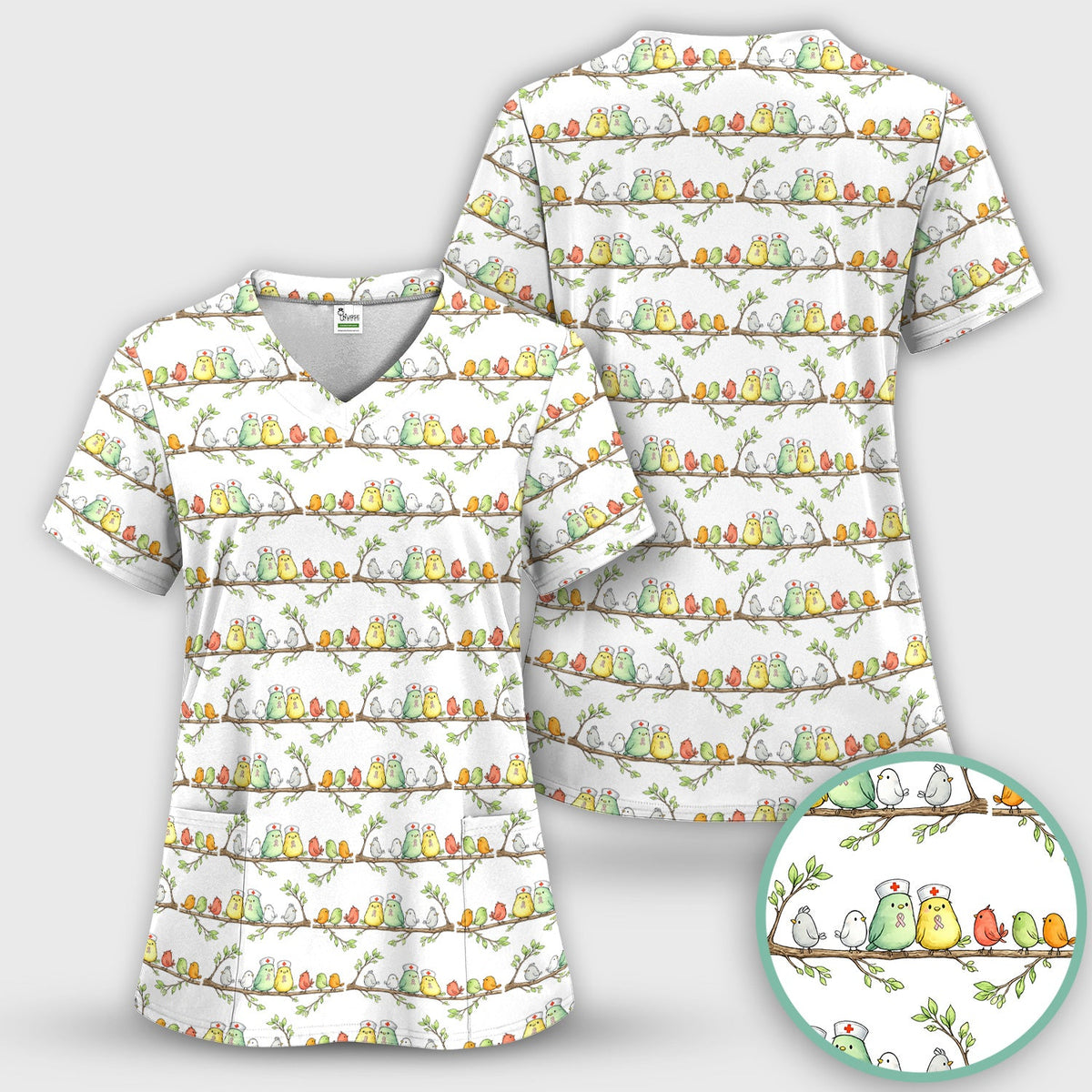 Birds On Branches Nurse Scrub Set