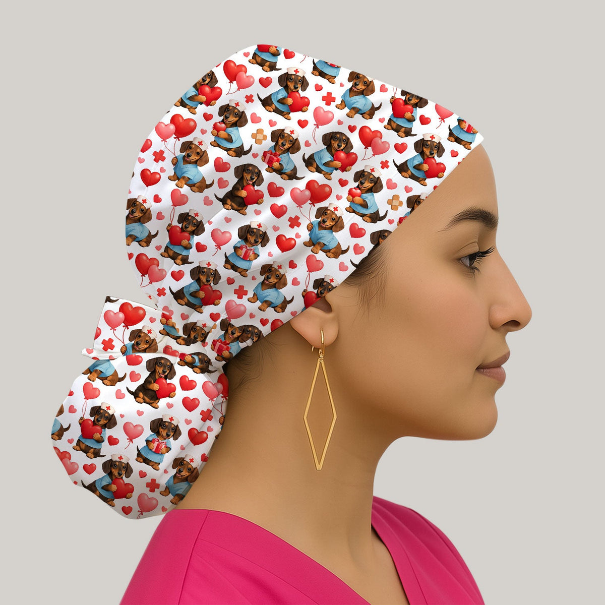 Dachshund Valentine Medical Scrub Cap